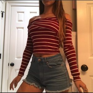 crop top tight stripped off the shoulder top